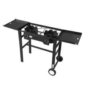 2 Burner Outdoor Propane Gas Stove, 150,000 BTU Propane LPG Gas Camping Stove, Foldable Heavy-duty Carbon Steel Outdoor Cooker